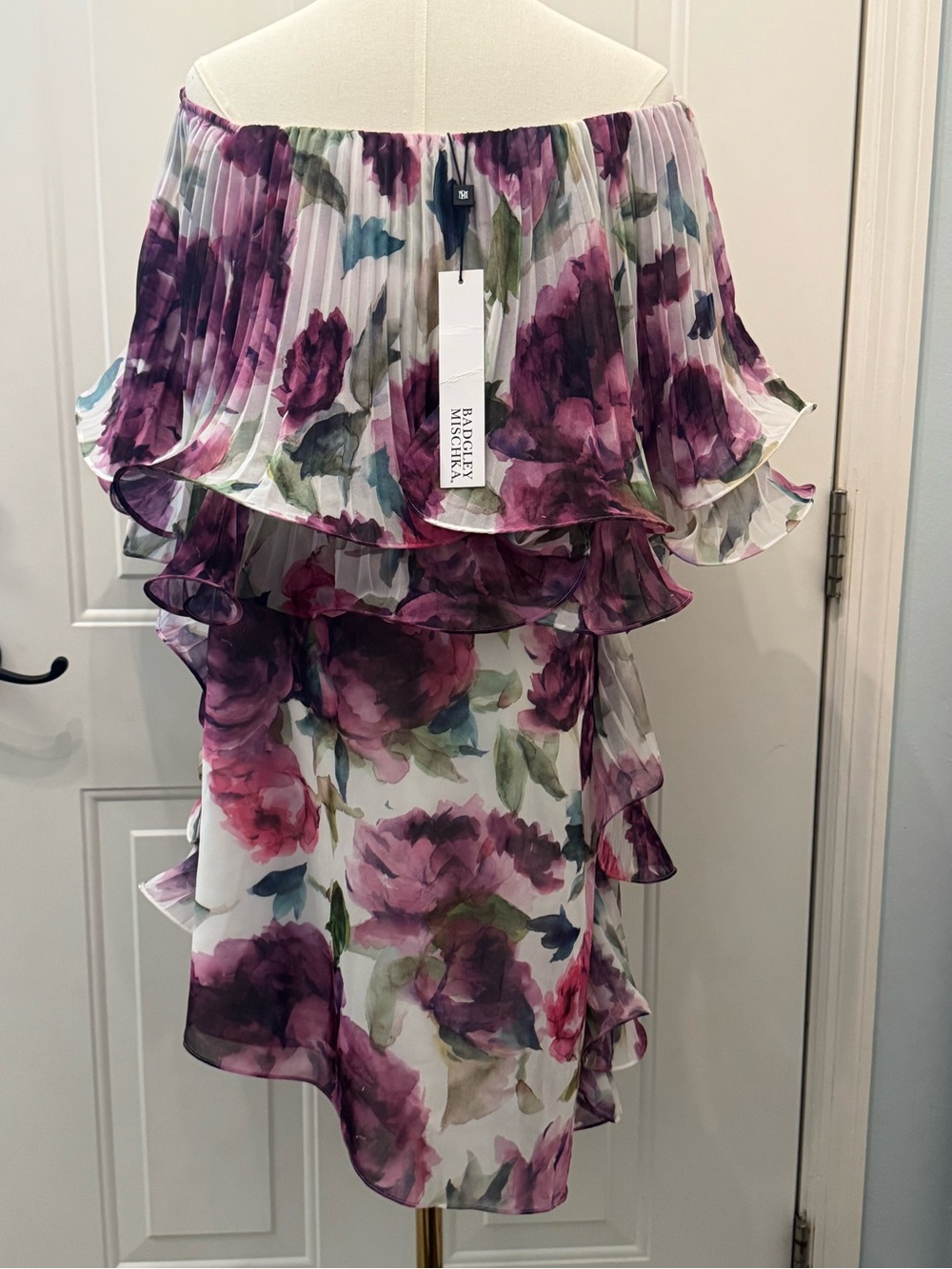 NEW Badgley Mischka Off Shoulder Floral Dress 10 Romantic Wedding Honeymoon Club - Picture 3 of 12